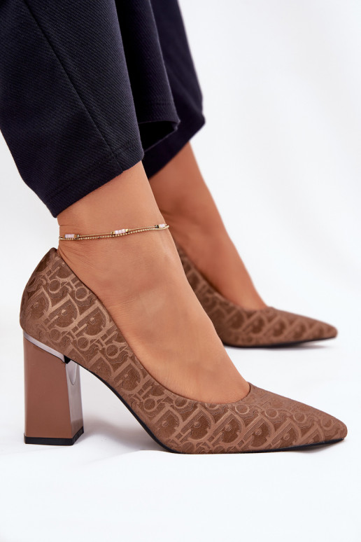 Boty na vysokém podpatku  Tłoczeniem Vinceza 62254 hnědá Boty na vysokém podpatku  Tłoczeniem Vinceza 62254 hnědá