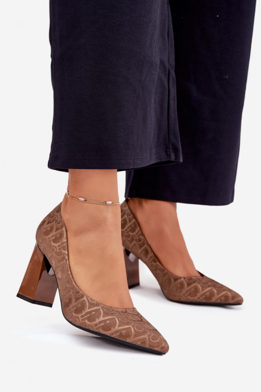 Boty na vysokém podpatku  Tłoczeniem Vinceza 62254 hnědá Boty na vysokém podpatku  Tłoczeniem Vinceza 62254 hnědá