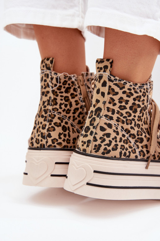Ležérní obuv se stuhovými tkaničkami I Zamkiem s platformou se vzory leopardí kožešiny Mavara