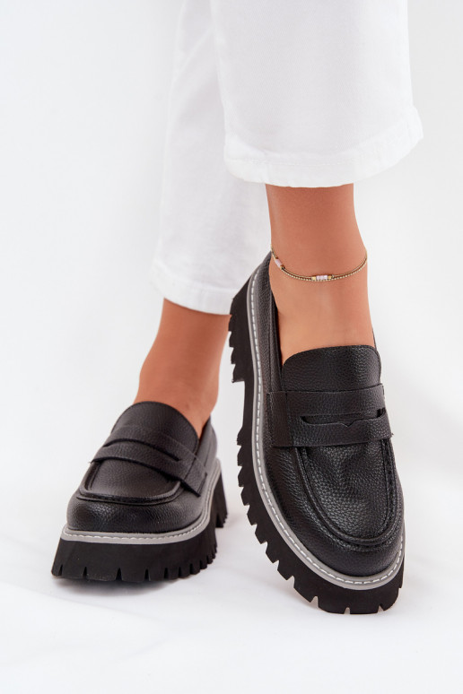Dámské mokasíny s pozlacenou podrážkou  Big Star NN274049 Černé Dámské mokasíny s pozlacenou podrážkou  Big Star NN274049 Černé