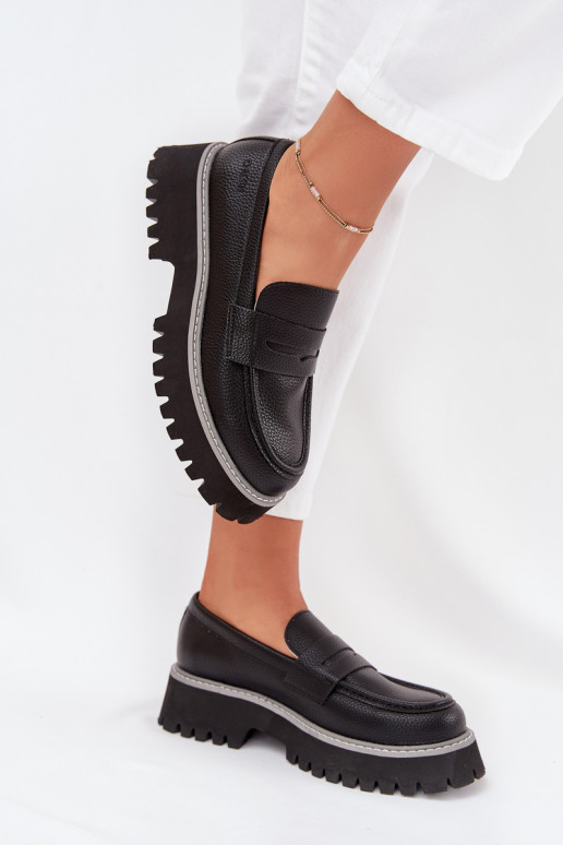 Dámské mokasíny s pozlacenou podrážkou  Big Star NN274049 Černé Dámské mokasíny s pozlacenou podrážkou  Big Star NN274049 Černé