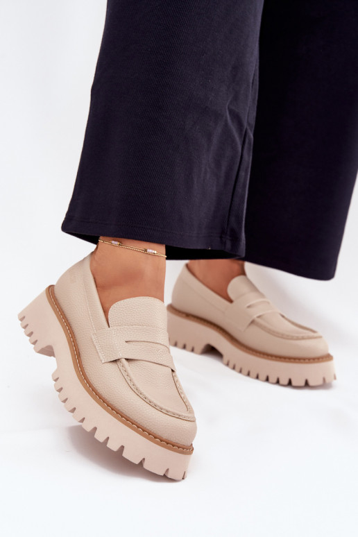 Dámské mokasíny s pozlacenou podrážkou  Big Star NN274050 béžové Dámské mokasíny s pozlacenou podrážkou  Big Star NN274050 béžové