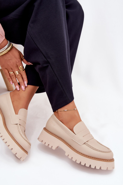 Dámské mokasíny s pozlacenou podrážkou  Big Star NN274050 béžové Dámské mokasíny s pozlacenou podrážkou  Big Star NN274050 béžové