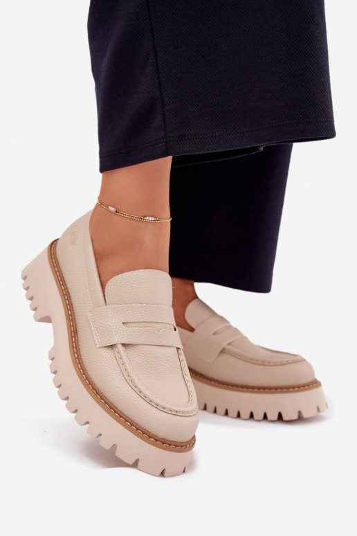 Dámské mokasíny s pozlacenou podrážkou  Big Star NN274050 béžové Dámské mokasíny s pozlacenou podrážkou  Big Star NN274050 béžové