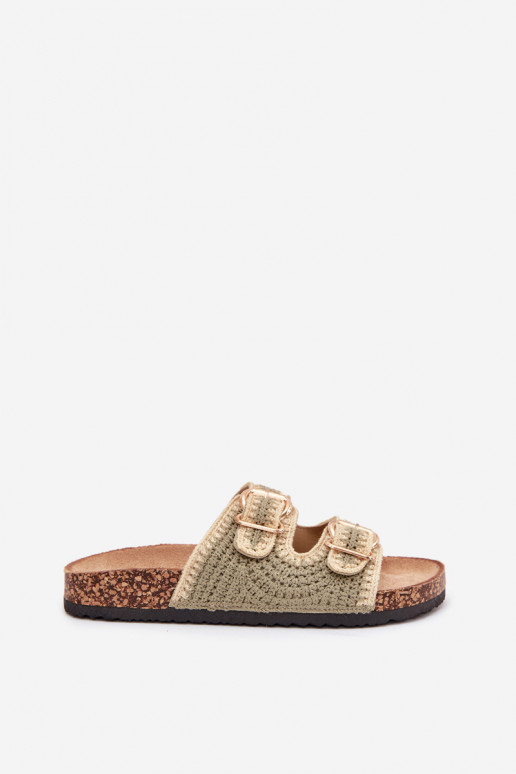 Szydełkowe Dámské pantofle Ze zlaté barvymi s přezkamimi zelené Fenira