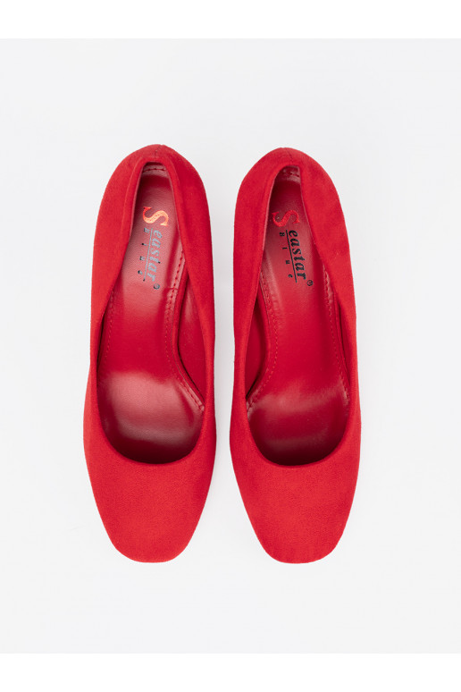 červené vysoké podpatky z zaokrąglonym noskiem  červené vysoké podpatky z zaokrąglonym noskiem