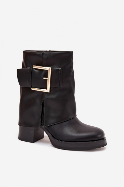 Dámské podpatky zateplené s podpatky se zlatými přezkami Černé Milira