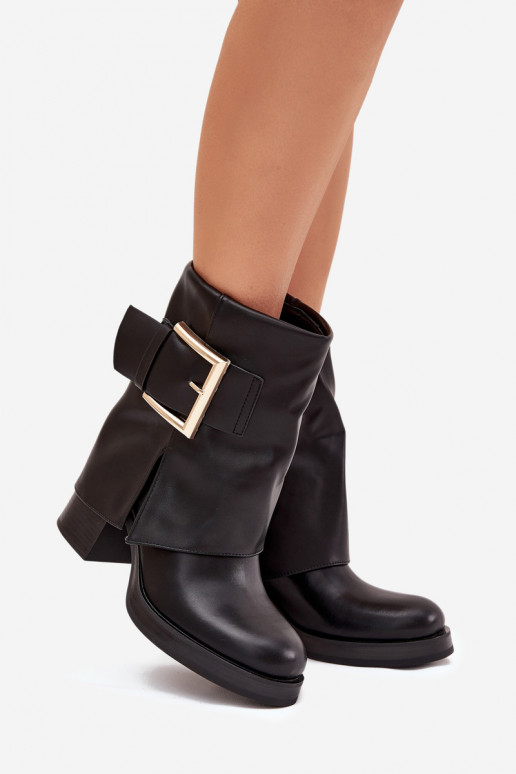 Dámské podpatky zateplené s podpatky se zlatými přezkami Černé Milira