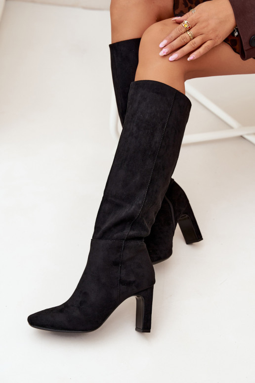 dámské dlouhé boty s podpatky zateplené Černé Zamira