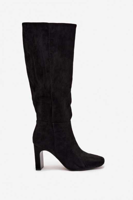 dámské dlouhé boty s podpatky zateplené Černé Zamira