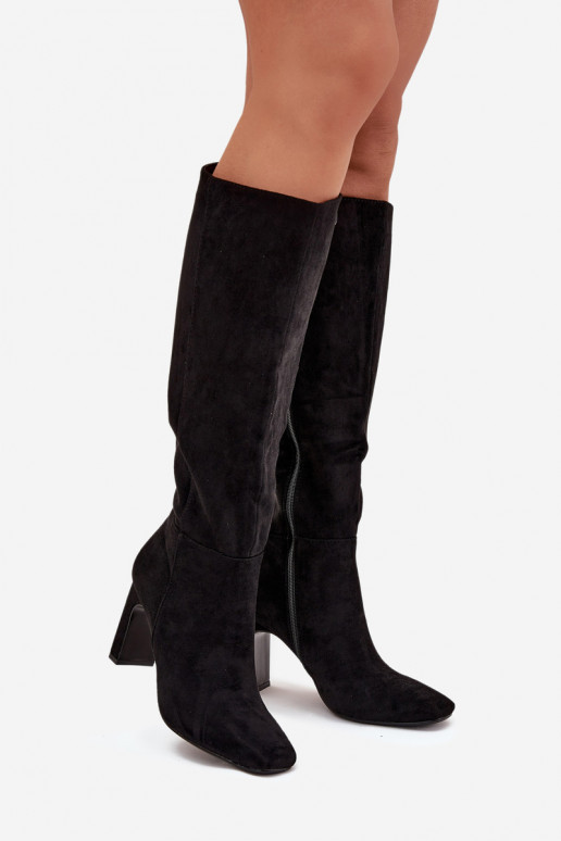dámské dlouhé boty s podpatky zateplené Černé Zamira
