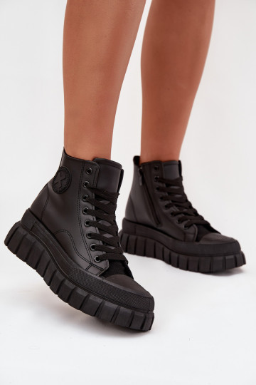 zateplené ležérní obuv s borovicovou šiškou  s platformou  Černé Sarira