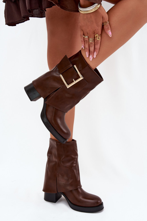 Dámské podpatky zateplené s podpatky se zlatými přezkami hnědá Milira