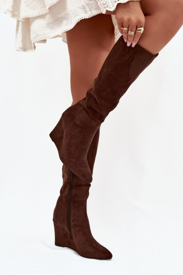 zateplené dámské dlouhé boty  Czekoladowe Rosina 2