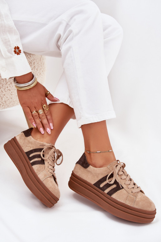 Tenisky  s platformou Z Naturalnego Zamszu béžové Eldira Tenisky  s platformou Z Naturalnego Zamszu béžové Eldira