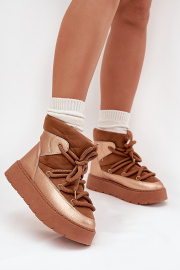  Sněhule  zateplené s kožešinou uvnitř Z Grubym Wiązaniem hnědáXarina