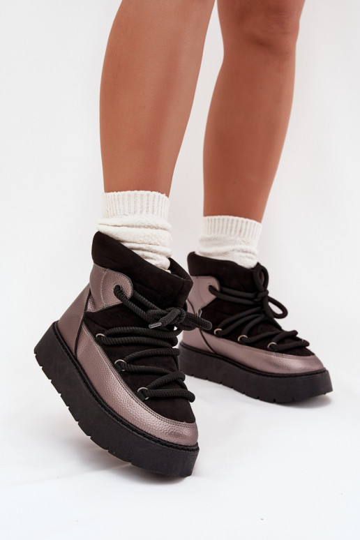  Sněhule  zateplené s kožešinou uvnitř Z Grubym Wiązaniem Černé Xarina