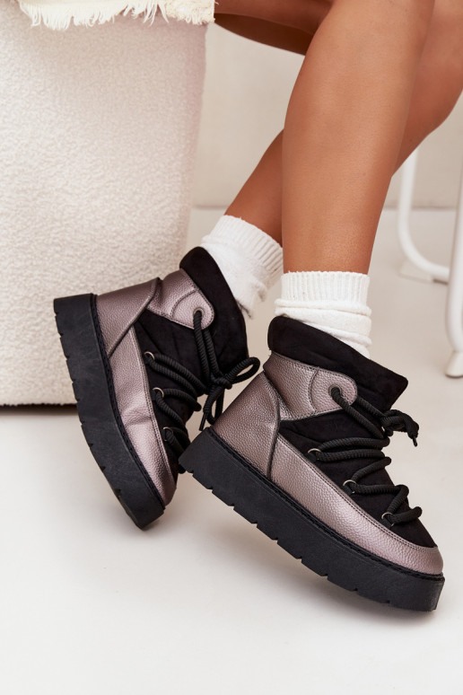  Sněhule  zateplené s kožešinou uvnitř Z Grubym Wiązaniem Černé Xarina