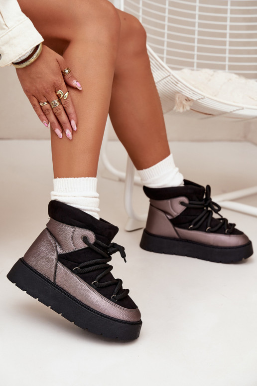  Sněhule  zateplené s kožešinou uvnitř Z Grubym Wiązaniem Černé Xarina