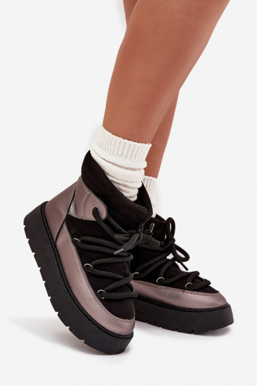  Sněhule  zateplené s kožešinou uvnitř Z Grubym Wiązaniem Černé Xarina