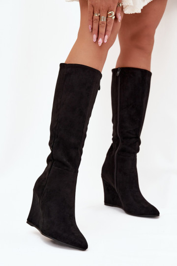 zateplené dámské dlouhé boty  Černé Rosina