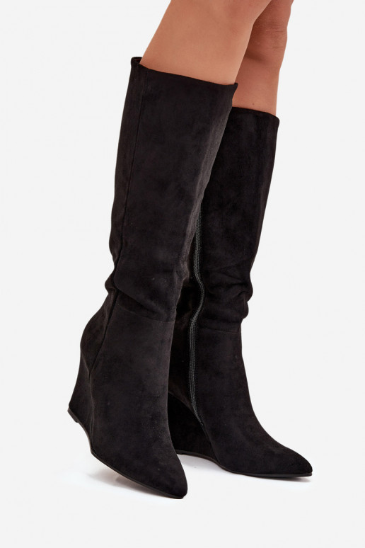 zateplené dámské dlouhé boty  Černé Rosina