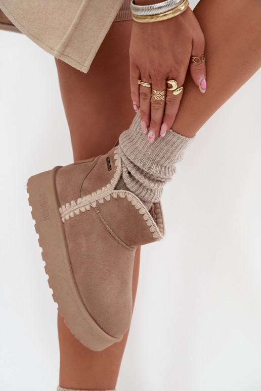 Sněhule  s platformou Z Przeszyciami Big Star SS274129 béžové Sněhule  s platformou Z Przeszyciami Big Star SS274129 béžové