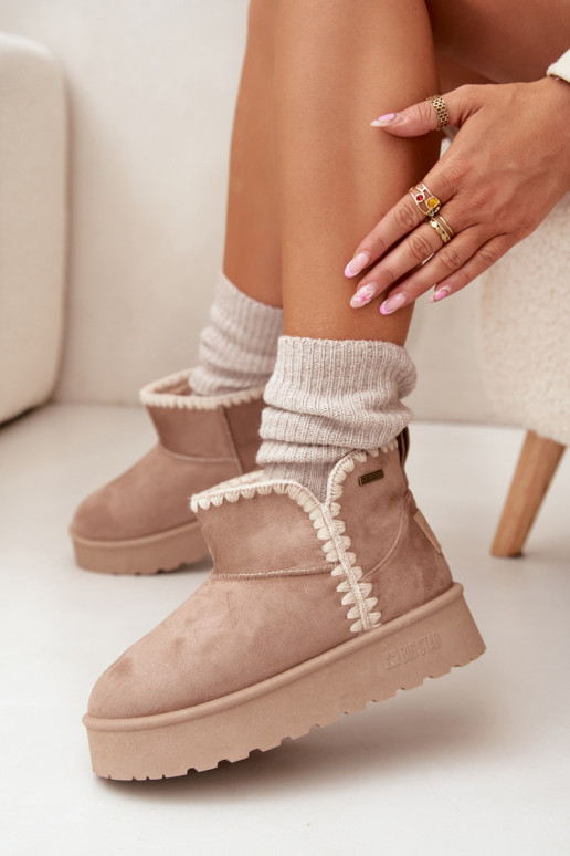 Sněhule  s platformou Z Przeszyciami Big Star SS274129 béžové Sněhule  s platformou Z Przeszyciami Big Star SS274129 béžové