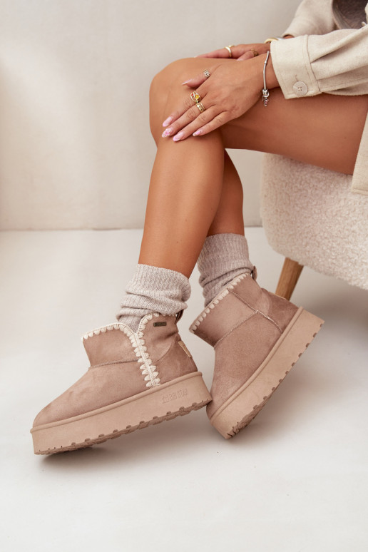 Sněhule  s platformou Z Przeszyciami Big Star SS274129 béžové Sněhule  s platformou Z Przeszyciami Big Star SS274129 béžové