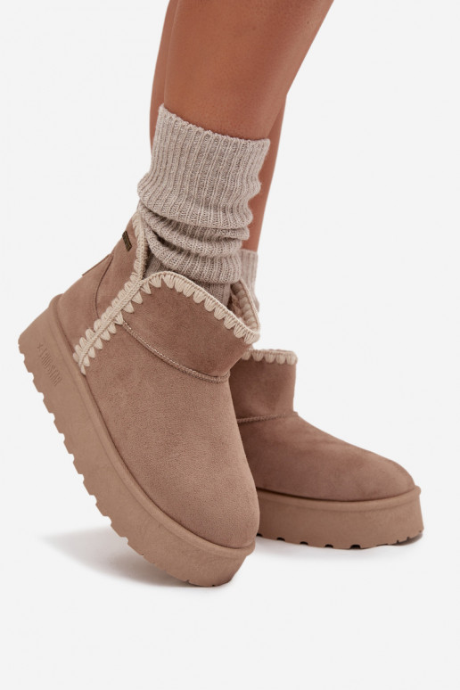 Sněhule  s platformou Z Przeszyciami Big Star SS274129 béžové Sněhule  s platformou Z Przeszyciami Big Star SS274129 béžové