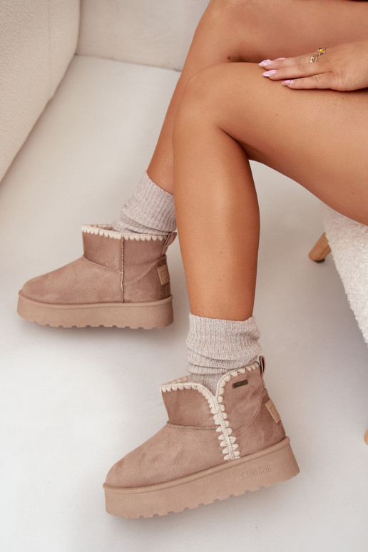 Sněhule  s platformou Z Przeszyciami Big Star SS274129 béžové Sněhule  s platformou Z Przeszyciami Big Star SS274129 béžové