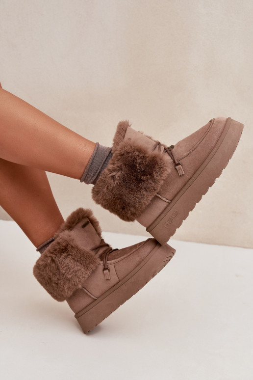 Sněhule  s platformou s kožešinou I Wiązaniem Big Star SS274114 béžové Sněhule  s platformou s kožešinou I Wiązaniem Big Star SS274114 béžové