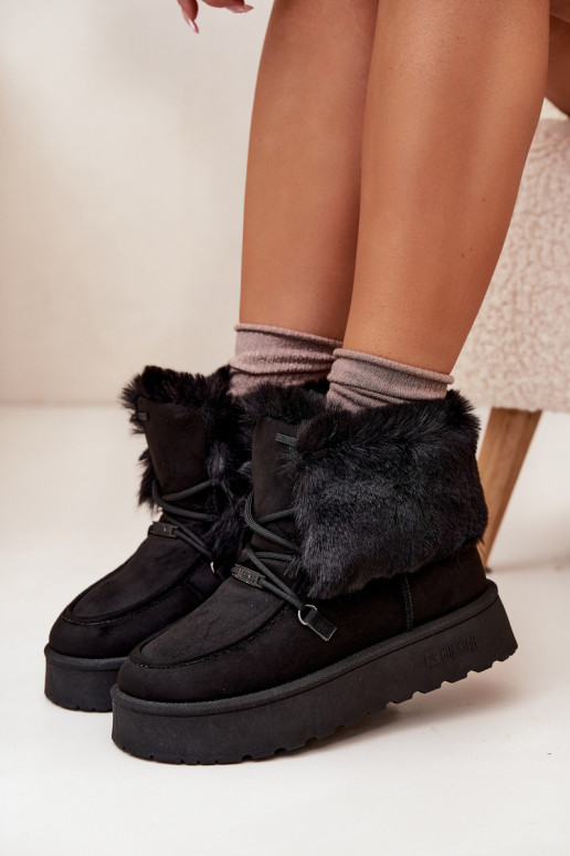 Sněhule  s platformou s kožešinou I Wiązaniem Big Star SS274113 Černé Sněhule  s platformou s kožešinou I Wiązaniem Big Star SS274113 Černé