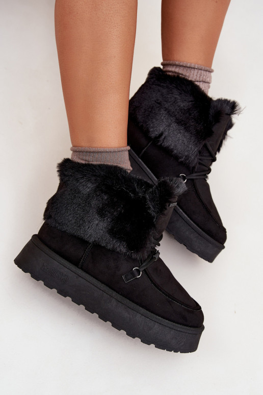 Sněhule  s platformou s kožešinou I Wiązaniem Big Star SS274113 Černé Sněhule  s platformou s kožešinou I Wiązaniem Big Star SS274113 Černé