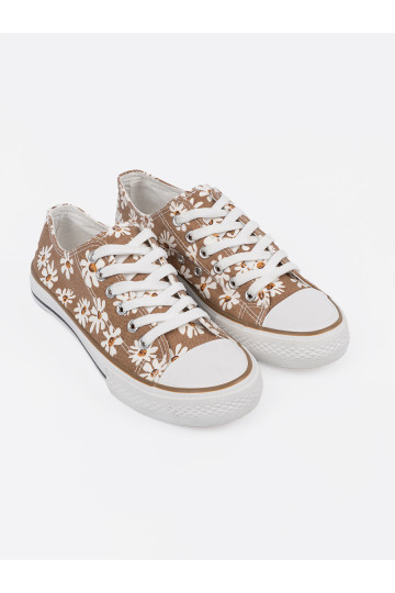 Sportovní béžové boty  S květinami 2