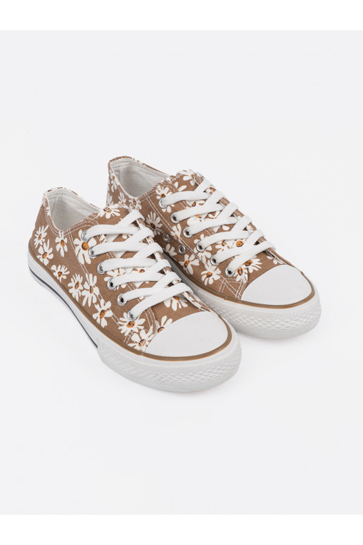 Sportovní béžové boty  S květinami