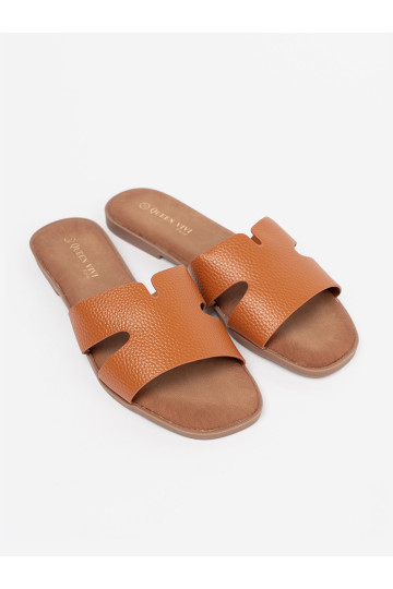 karamelová barva Pantofle  z ekologické kůže 2