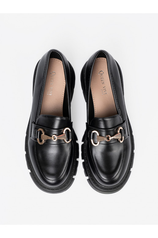  Černé mokasíny z metalową klamrą