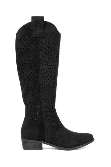 Černé  dlouhé boty stylu kowbojek