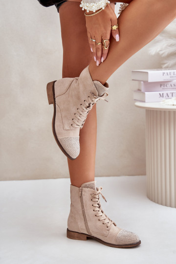 Zdobené Dřeváky s širokými podpatky z eko semišeowe zateplené slonová kost Ellieo