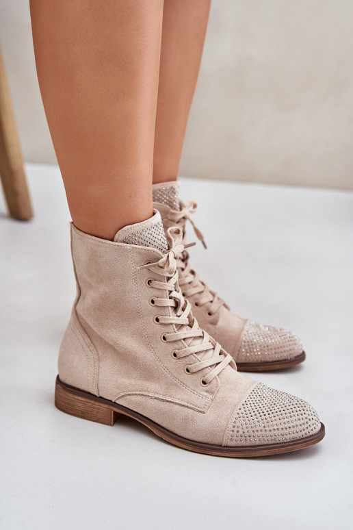 Zdobené Dřeváky s širokými podpatky z eko semišeowe zateplené slonová kost Ellieo