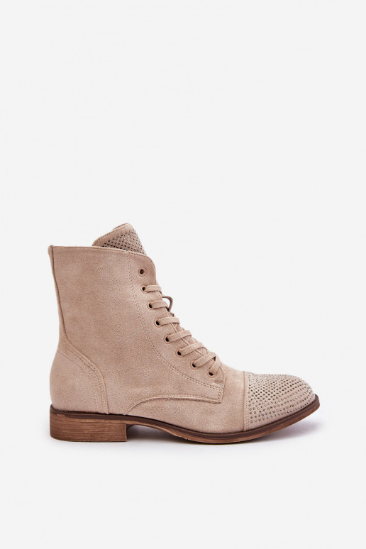 Zdobené Dřeváky s širokými podpatky z eko semišeowe zateplené slonová kost Ellieo