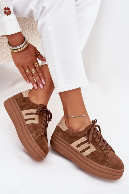 Tenisky  s platformou Z Naturalnego Zamszu hnědáEldira