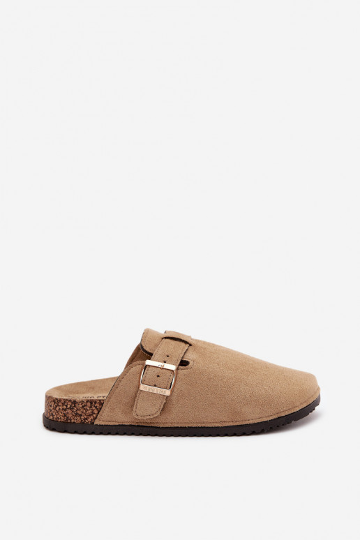 Pantofle   s platformou se zlatými přezkami Big Star SS274738 béžové