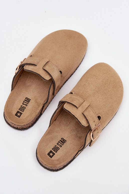 Pantofle   s platformou se zlatými přezkami Big Star SS274738 béžové