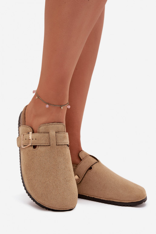 Pantofle   s platformou se zlatými přezkami Big Star SS274738 béžové