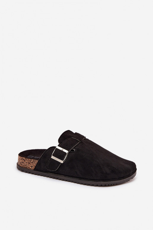 Pantofle   s platformou stříbrné barvy s přezkami Big Star SS274736 Černé