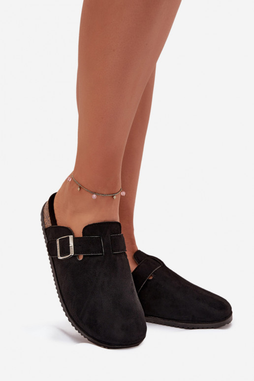 Pantofle   s platformou stříbrné barvy s přezkami Big Star SS274736 Černé