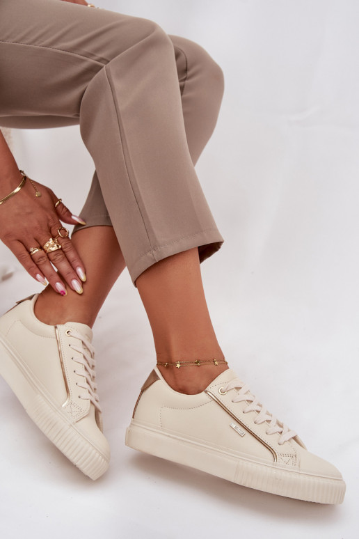  Tenisky z ekologické kůže Big Star SS274027 béžové-zlaté barvy