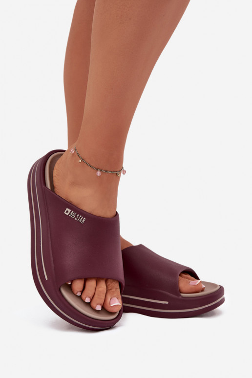 Dámské pantofle s platformou Big Star SS274425 vínová